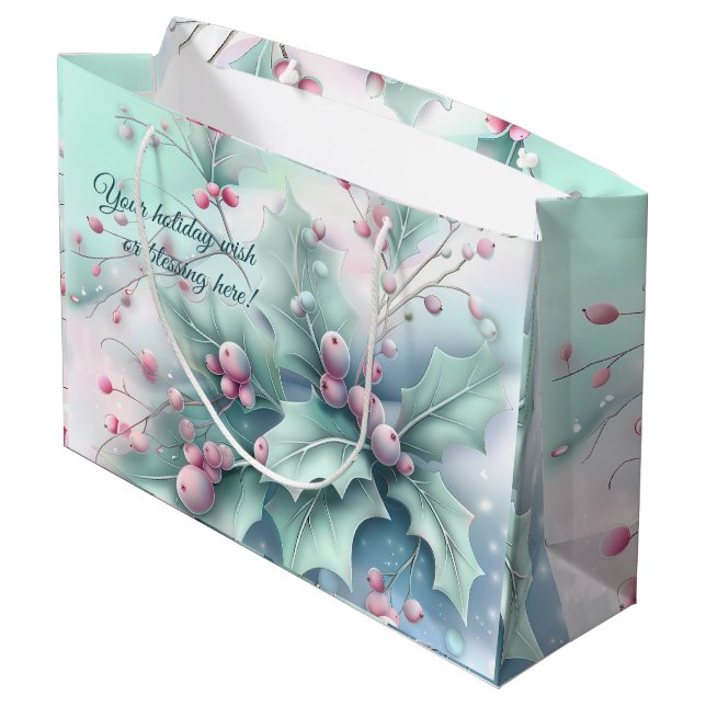 Create Your Own Snowy Christmas Holly Large Gift Bag (Back Angled)