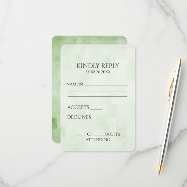 Create Your Own Soft Green Squares Texture RSVP Card (Front/Back In Situ)
