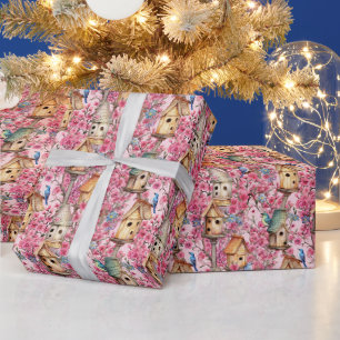 Create Your Own Songbird Cherry Blossoms Garden Wrapping Paper
