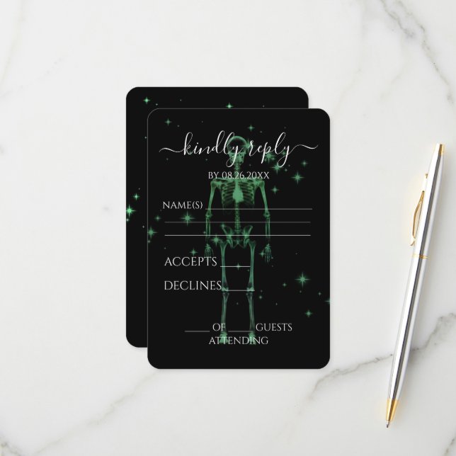Create Your Own - Sparkling X-Ray Skeleton RSVP Card (Front/Back In Situ)