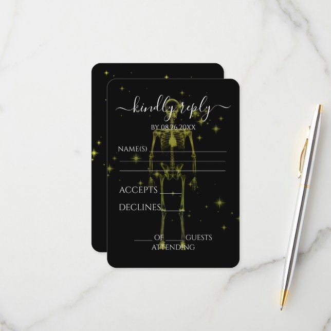 Create Your Own - Sparkling X-Ray Skeleton RSVP Card (Front/Back In Situ)