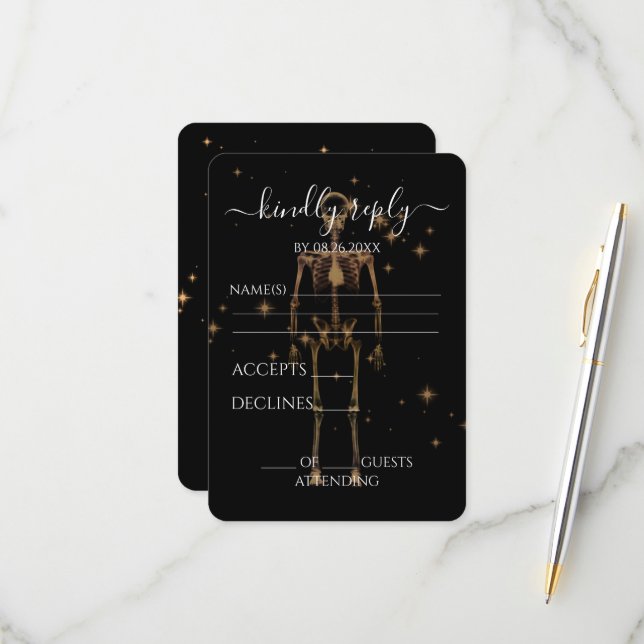 Create Your Own - Sparkling X-Ray Skeleton RSVP Card (Front/Back In Situ)