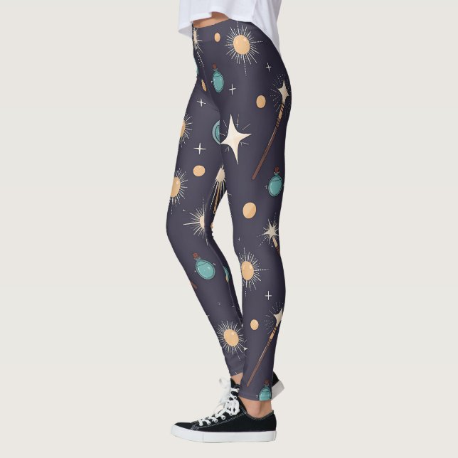 Create Your Own Sparkly Wands Potions Stars Black Leggings (Left)