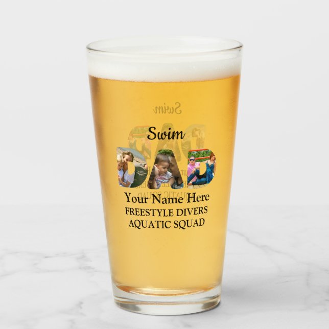 Create your own sports Dad photo collage Swim Dad Glass (Back Filled)