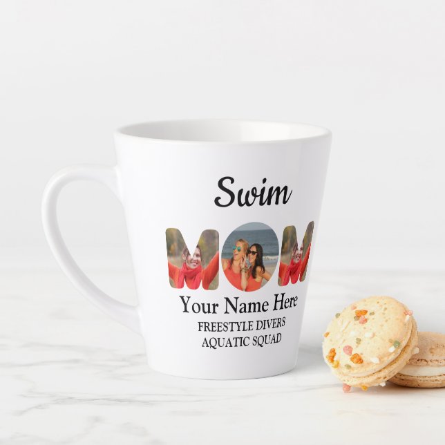 Create your own sports mum photo collage swim mum latte mug (In Situ)