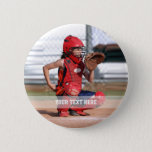 Create Your Own Sports Photo 6 Cm Round Badge<br><div class="desc">Photo of a softball catcher ready to receive the ball from the pitcher. The photo template is easy to customise. Gift for a player or team of softball, baseball, hockey, basketball, football or any other sport. Easily place your kid's photo in the template to make a cute custom button gift...</div>
