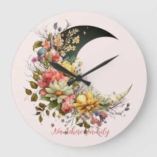 Create Your Own Spring Floral Crescent Moon Large Clock