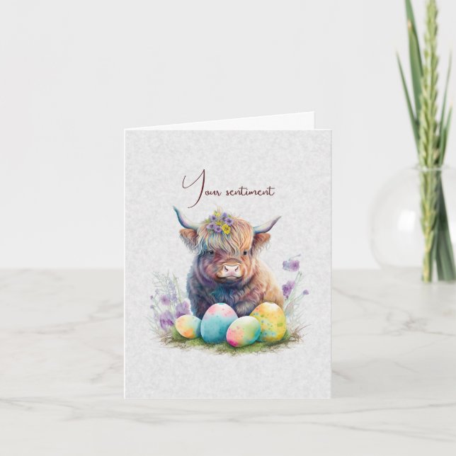 Create Your Own Spring Highland Bull & Wildflowers Card (Front)