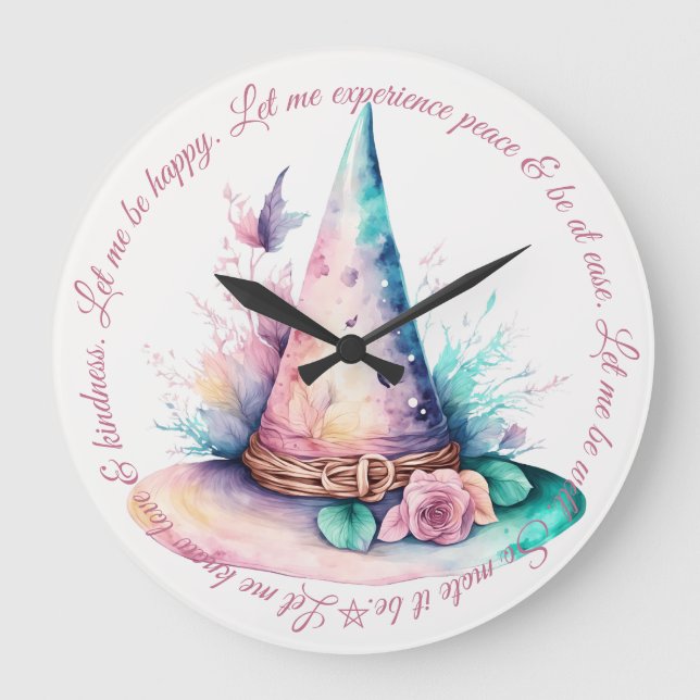 Create Your Own Spring Rainbow Floral Witch Hat Large Clock (Front)
