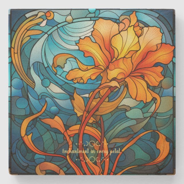 Create Your Own Stained Glass Bearded Iris Sunset Stone Coaster (Front)
