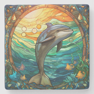 Create Your Own Stained Glass Bubbly Dolphin Stone Coaster