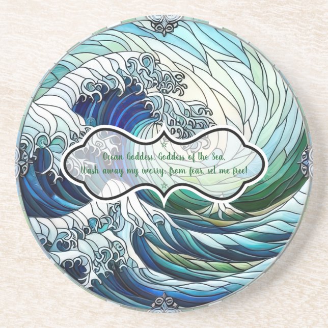 Create Your Own Stained Glass Curled Waves Moon  Coaster (Front)