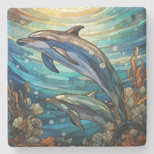 Create Your Own Stained Glass Dolphin Friends Stone Coaster