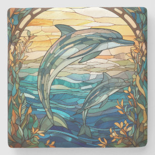 Create Your Own Stained Glass Dolphin Mum Baby Stone Coaster
