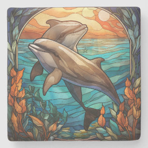Create Your Own Stained Glass Look Dolphin Love Stone Coaster