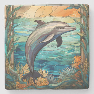 Create Your Own Stained Glass Look Dolphin Morning Stone Coaster