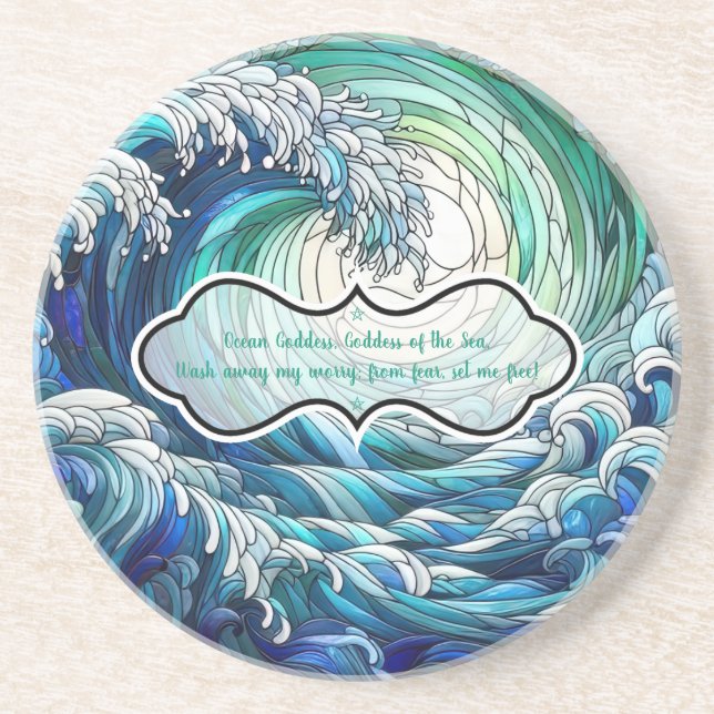 Create Your Own Stained Glass Moonlit Waves Coaster (Front)