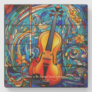 Create Your Own Stained Glass Ocean Sunset Violin Stone Coaster