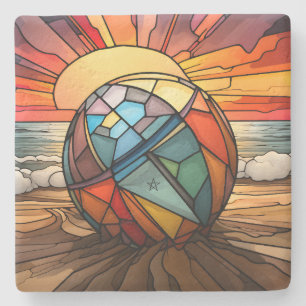 Create Your Own Stained Glass Prismatic Beach Ball Stone Coaster