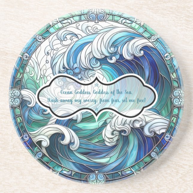 Create Your Own Stained Glass Style Ocean Waves Coaster (Front)