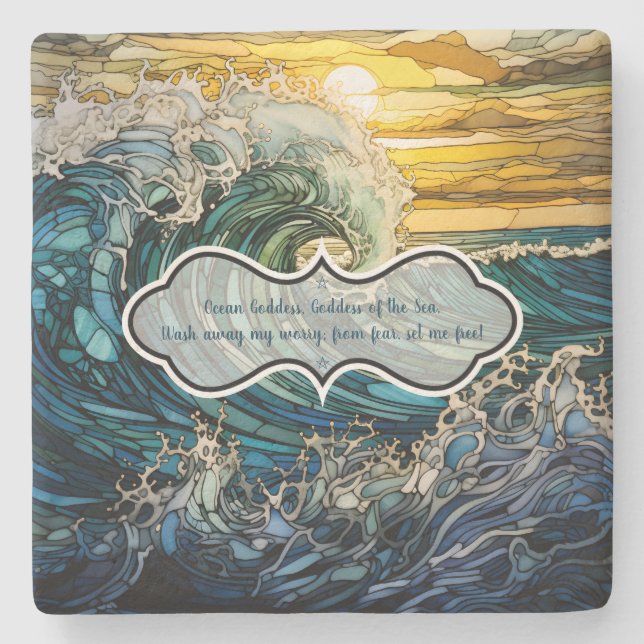 Create Your Own Stained Glass Style Sunny Waves Stone Coaster (Front)