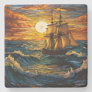 Create Your Own Stained Glass Style Tall Ship Stone Coaster