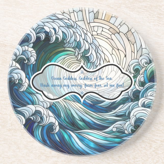 Create Your Own Stained Glass Sunlit Ocean Wave Coaster (Front)