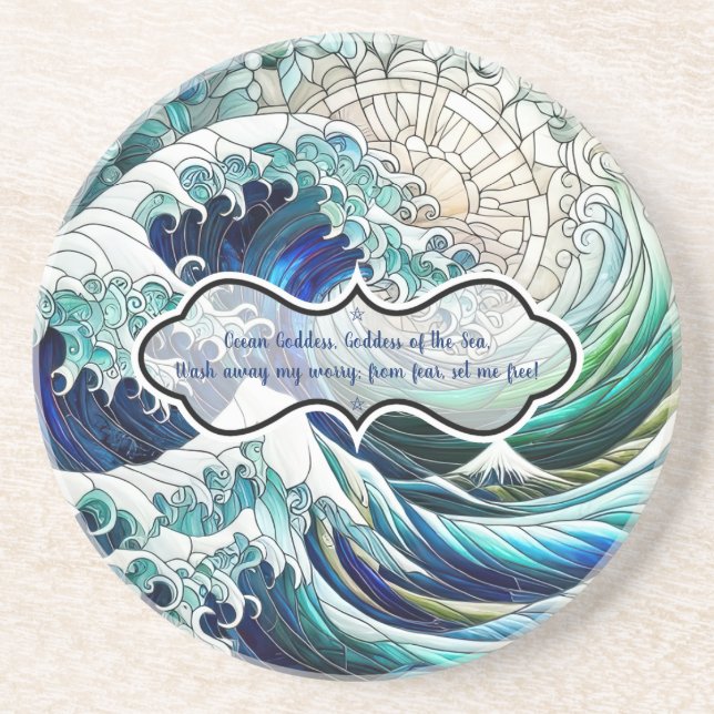 Create Your Own Stained Glass Sunny Ocean Wave Coaster (Front)