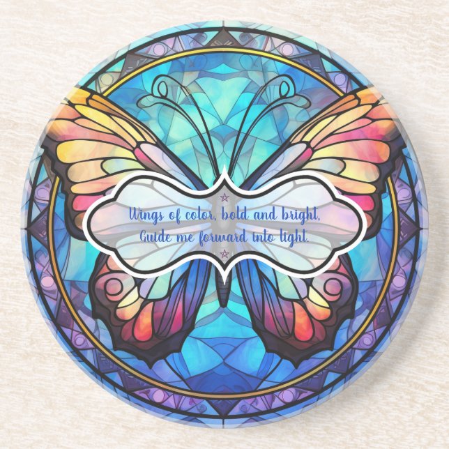 Create Your Own Stained Glass Sunset Butterfly Coaster (Front)