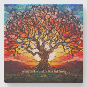 Create Your Own Stained Glass Sunset Oak Tree Stone Coaster