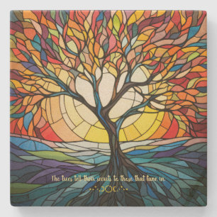 Create Your Own Stained Glass Sunset Valley Tree Stone Coaster