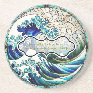 Create Your Own Stained Glass Wavy Ocean Sunshine Coaster