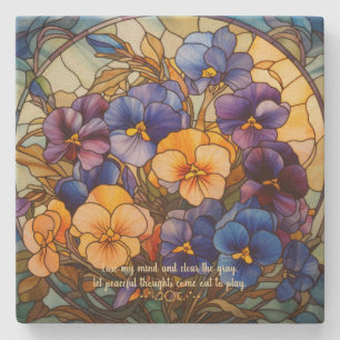 Create Your Own Stained Purple Blue Yellow Pansies Stone Coaster