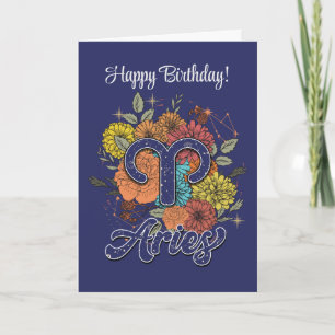Create Your Own Starry Floral Aries Zodiac Holiday Card