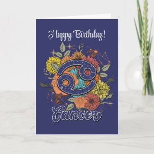 Create Your Own Starry Floral Cancer Zodiac Holiday Card