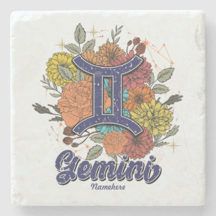 Create Your Own Starry Floral Gemini Stone Coaster