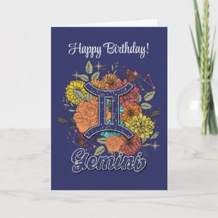 Create Your Own Starry Floral Gemini Zodiac Holiday Card
