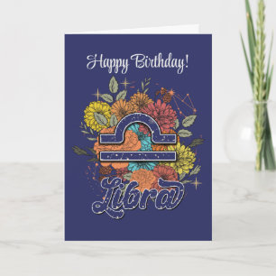 Create Your Own Starry Floral Libra Zodiac Holiday Card
