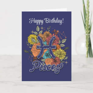 Create Your Own Starry Floral Pisces Zodiac Holiday Card