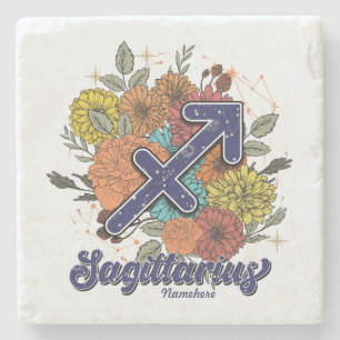 Create Your Own Starry Floral Sagittarius Stone Coaster