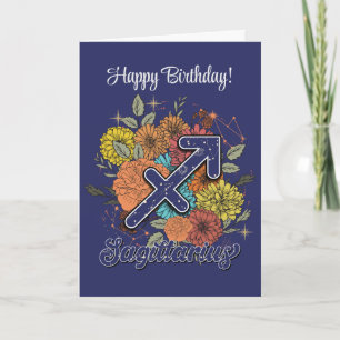 Create Your Own Starry Floral Sagittarius Zodiac Holiday Card