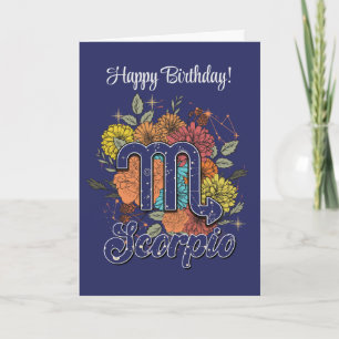 Create Your Own Starry Floral Scorpio Zodiac Holiday Card