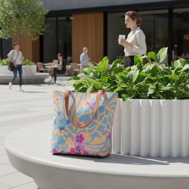 Create Your Own Stylish All-Over Print Tote Bag (Urban Butterfly Chic: Vibrant Butterfly Tote Bag. Your stylish everyday companion. Achempong Zazzle)