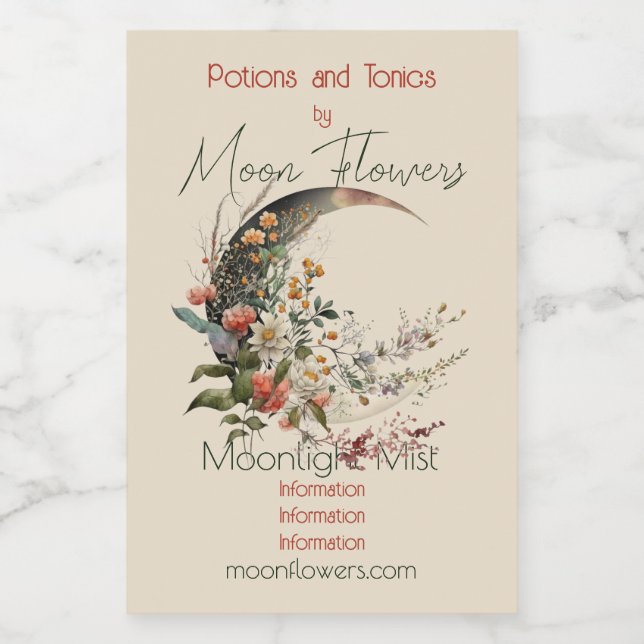 Create Your Own Summer Floral Crescent Moon Wine Label (Single Label)