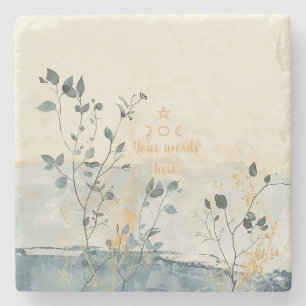 Create Your Own Sunny Blue Beige Floral Minimilist Stone Coaster