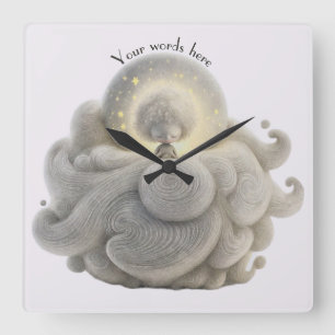 Create Your Own Sweet Mari Moon in Clouds Square Wall Clock