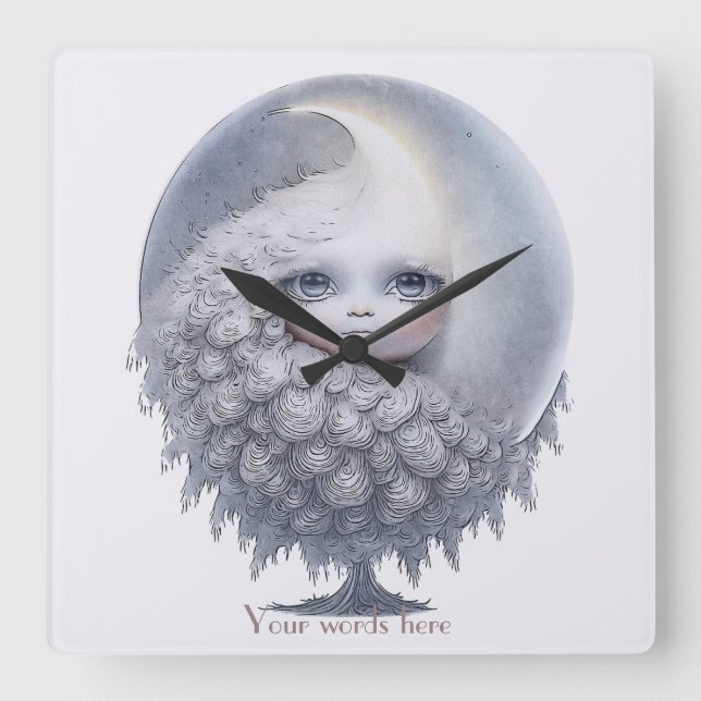Create Your Own Sweet Moon Tree Square Wall Clock (Front)