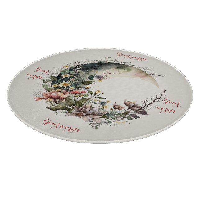 Create Your Own Tea Roses Floral Crescent Moon Cutting Board (Corner)