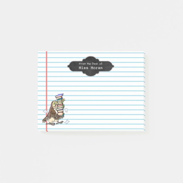 Create Your Own Teachers Name | Personalised Owl Post-it Notes (Front)