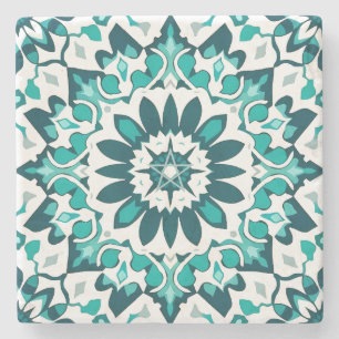 Create Your Own Teal Aqua Grey Faux Talavera Stone Coaster